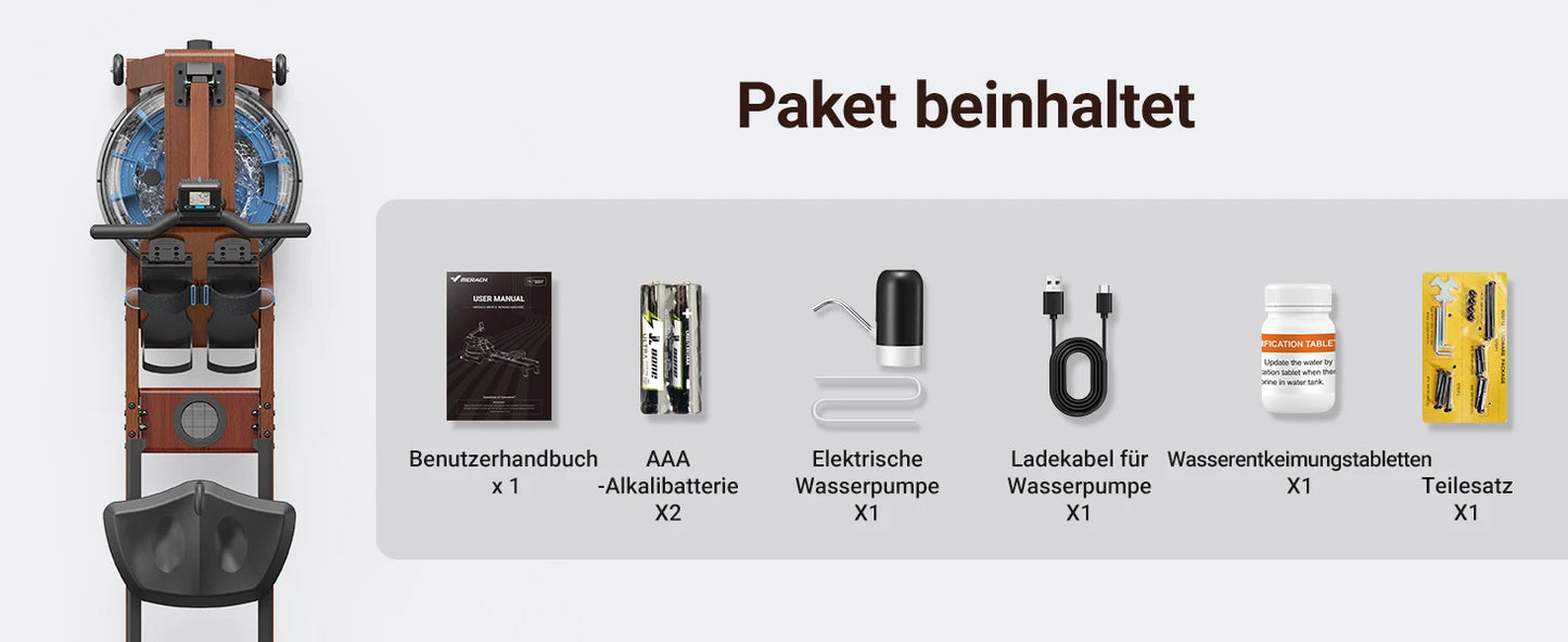 Premium Wasserrudergerät – Massivholzrudergerät für Heimfitness
