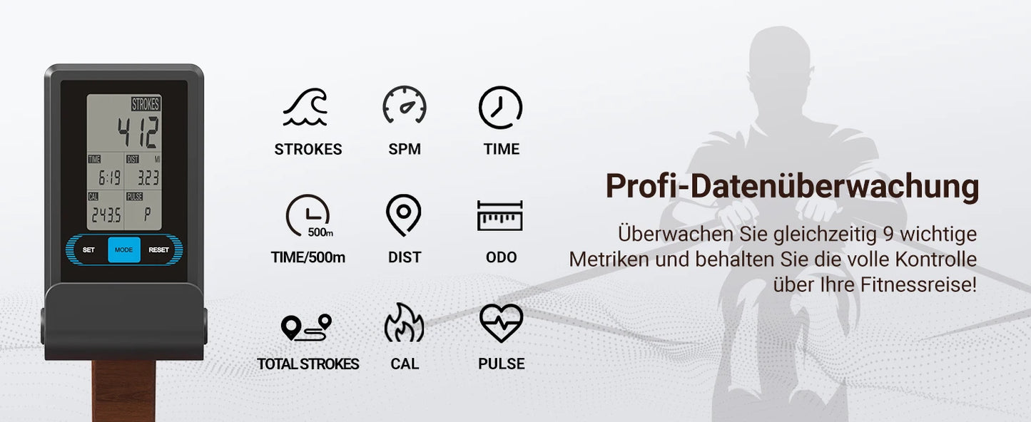 Premium Wasserrudergerät – Massivholzrudergerät für Heimfitness