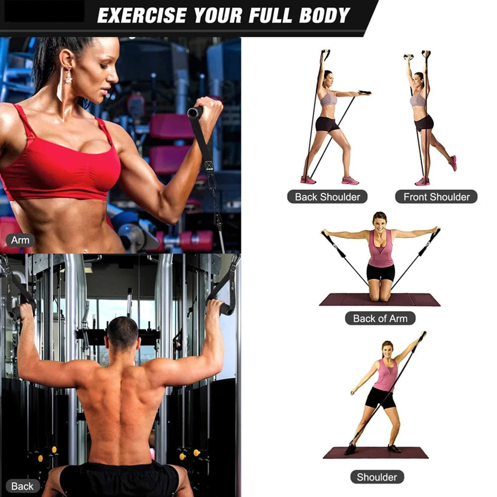 YUNEXA Widerstandsstangen- und -bänder-Set – Vielseitiges Fitnessgerät für Zuhause und unterwegs mit mehreren Varianten für Krafttraining – Pilates, Crossfit, Yoga, Bodybuilding