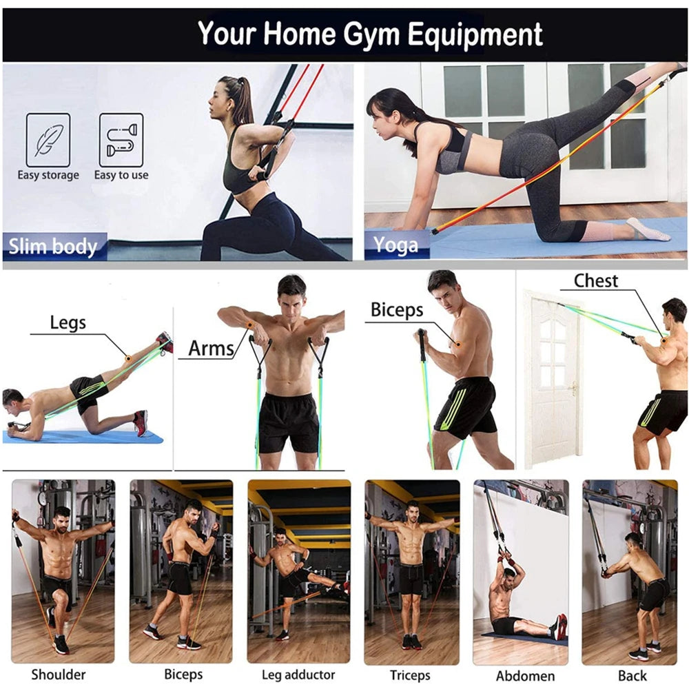 YUNEXA Widerstandsstangen- und -bänder-Set – Vielseitiges Fitnessgerät für Zuhause und unterwegs mit mehreren Varianten für Krafttraining – Pilates, Crossfit, Yoga, Bodybuilding