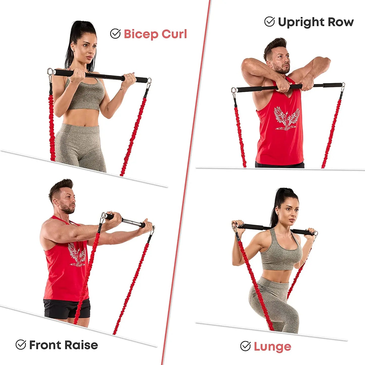 YUNEXA Widerstandsstangen- und -bänder-Set – Vielseitiges Fitnessgerät für Zuhause und unterwegs mit mehreren Varianten für Krafttraining – Pilates, Crossfit, Yoga, Bodybuilding