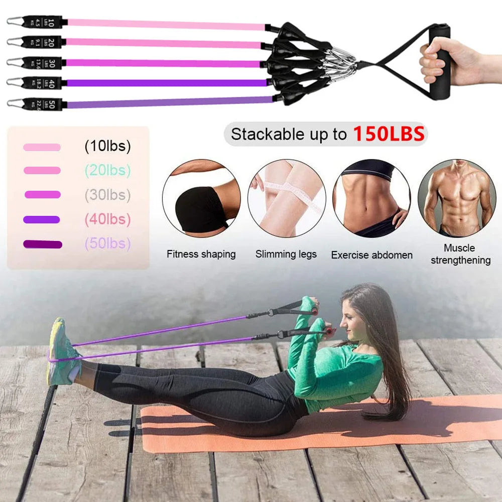 YUNEXA Widerstandsstangen- und -bänder-Set – Vielseitiges Fitnessgerät für Zuhause und unterwegs mit mehreren Varianten für Krafttraining – Pilates, Crossfit, Yoga, Bodybuilding