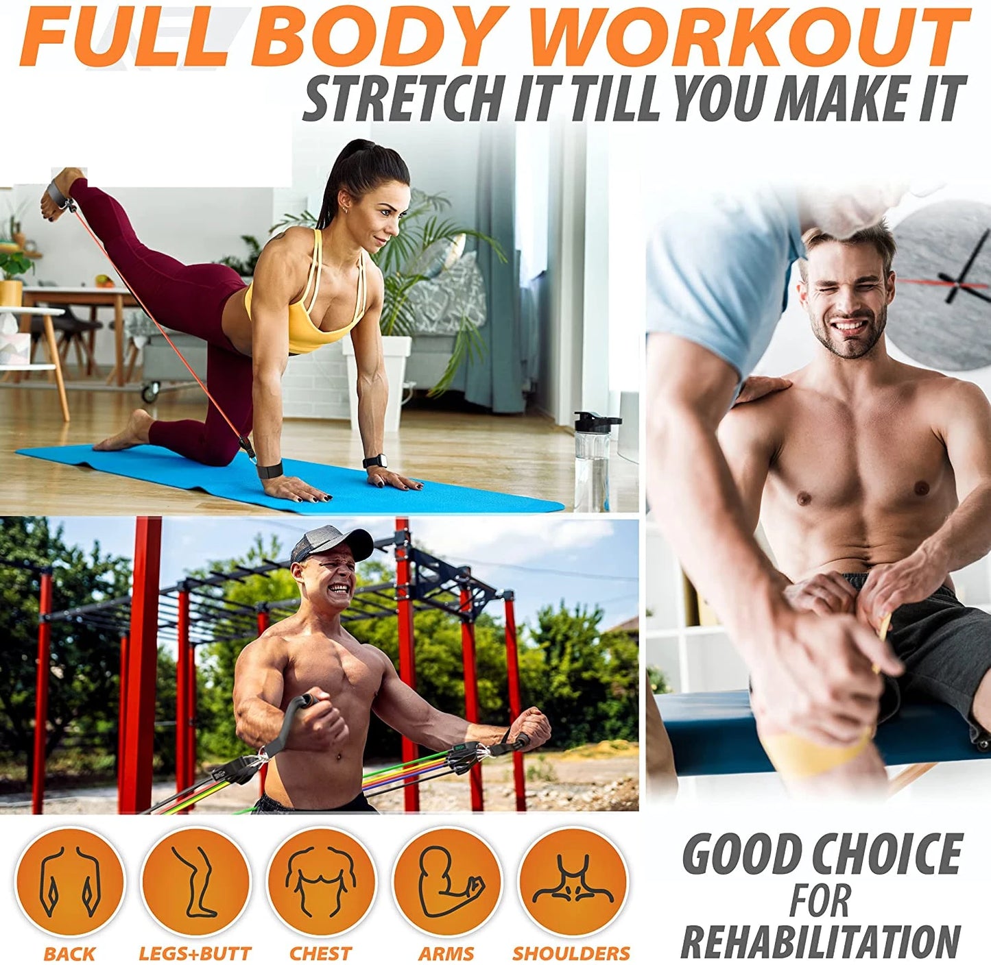 YUNEXA Widerstandsstangen- und -bänder-Set – Vielseitiges Fitnessgerät für Zuhause und unterwegs mit mehreren Varianten für Krafttraining – Pilates, Crossfit, Yoga, Bodybuilding