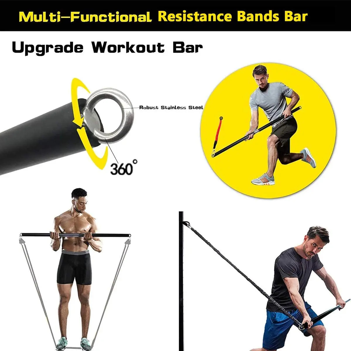 YUNEXA Widerstandsstangen- und -bänder-Set – Vielseitiges Fitnessgerät für Zuhause und unterwegs mit mehreren Varianten für Krafttraining – Pilates, Crossfit, Yoga, Bodybuilding
