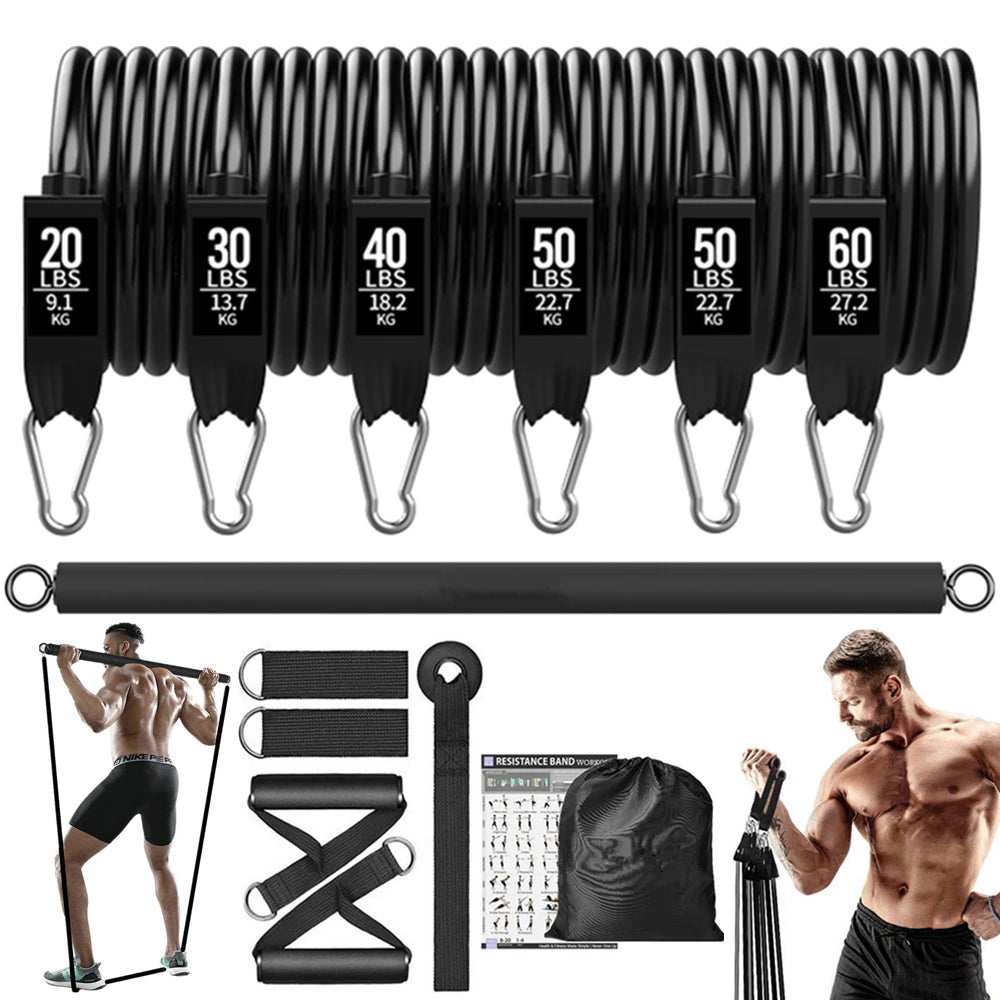 YUNEXA Widerstandsstangen- und -bänder-Set – Vielseitiges Fitnessgerät für Zuhause und unterwegs mit mehreren Varianten für Krafttraining – Pilates, Crossfit, Yoga, Bodybuilding