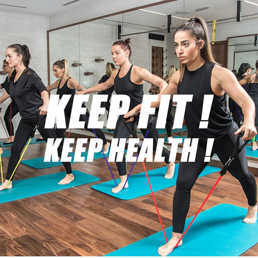 YUNEXA Widerstandsstangen- und -bänder-Set – Vielseitiges Fitnessgerät für Zuhause und unterwegs mit mehreren Varianten für Krafttraining – Pilates, Crossfit, Yoga, Bodybuilding