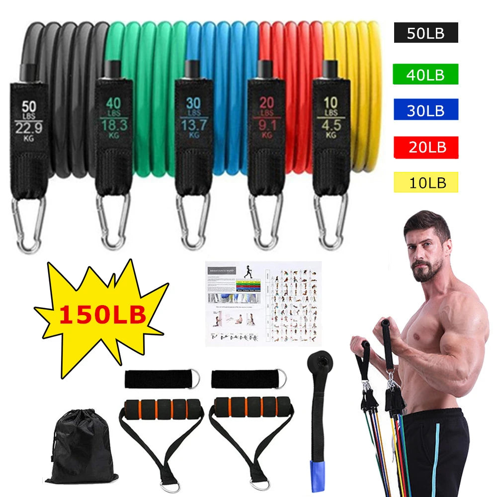 YUNEXA Widerstandsstangen- und -bänder-Set – Vielseitiges Fitnessgerät für Zuhause und unterwegs mit mehreren Varianten für Krafttraining – Pilates, Crossfit, Yoga, Bodybuilding