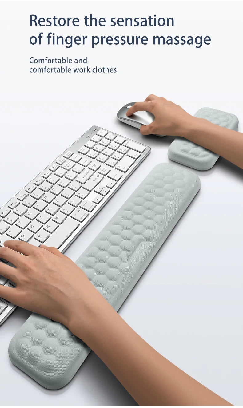YUNEXA ergonomic keyboard and mouse wrist rest with memory foam and non-slip base for typing and gaming comfort.