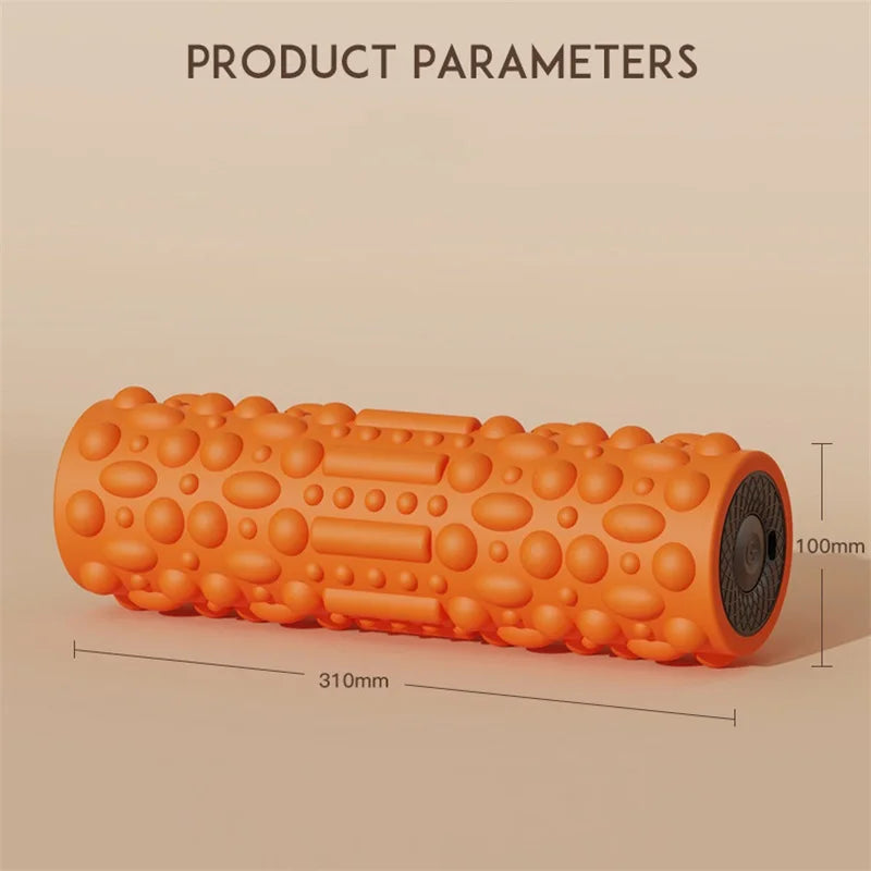 YUNEXA Electric Vibration Foam Roller in orange with ergonomic design for muscle relaxation and recovery.