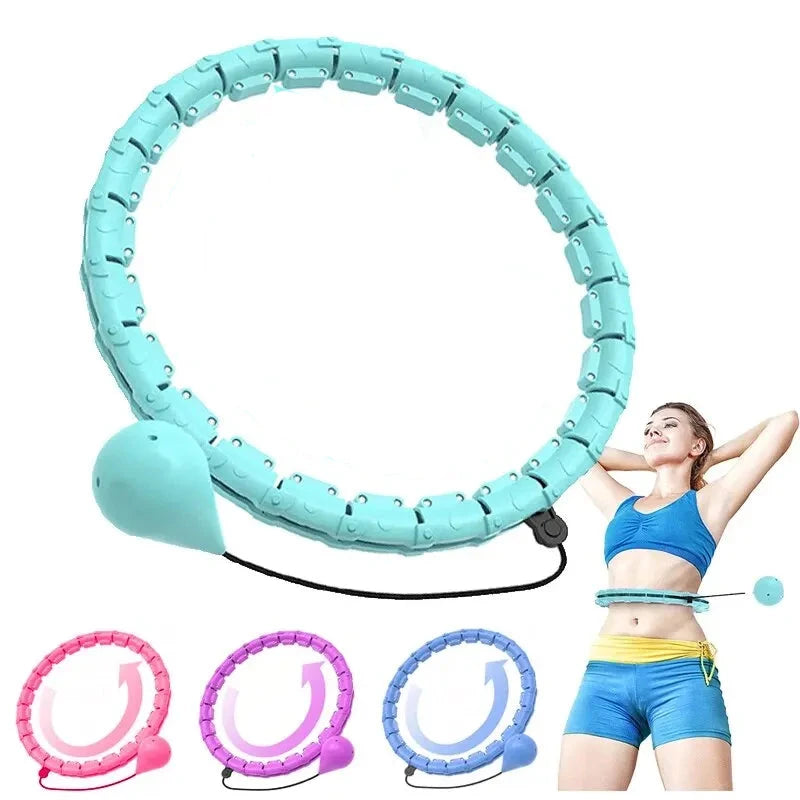 YUNEXA Weighted Sports Hoop in vibrant colors – Pink, Blue, Purple, and Green.