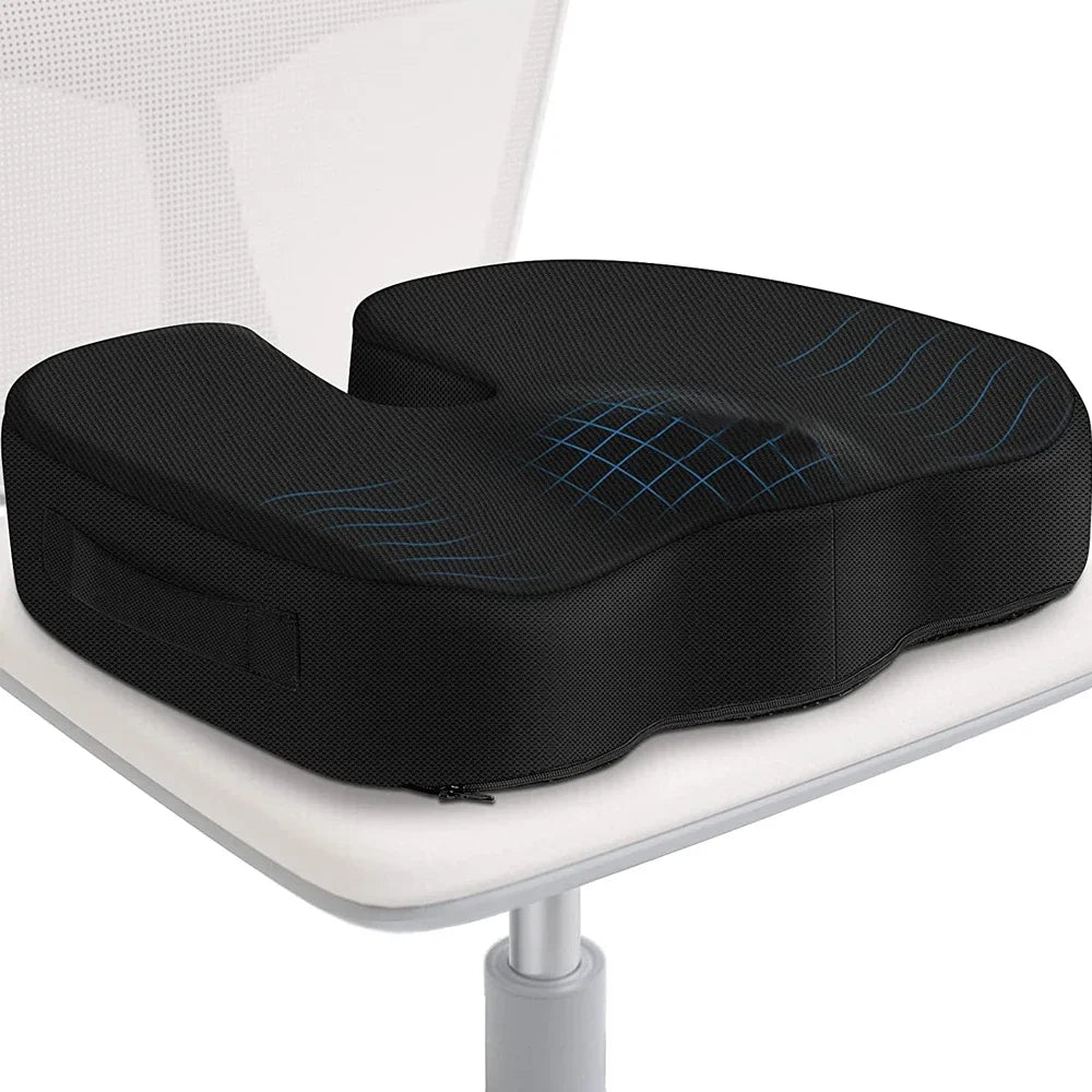 YUNEXA U-Shaped Memory Foam Seat Cushion for tailbone pain relief with breathable mesh cover