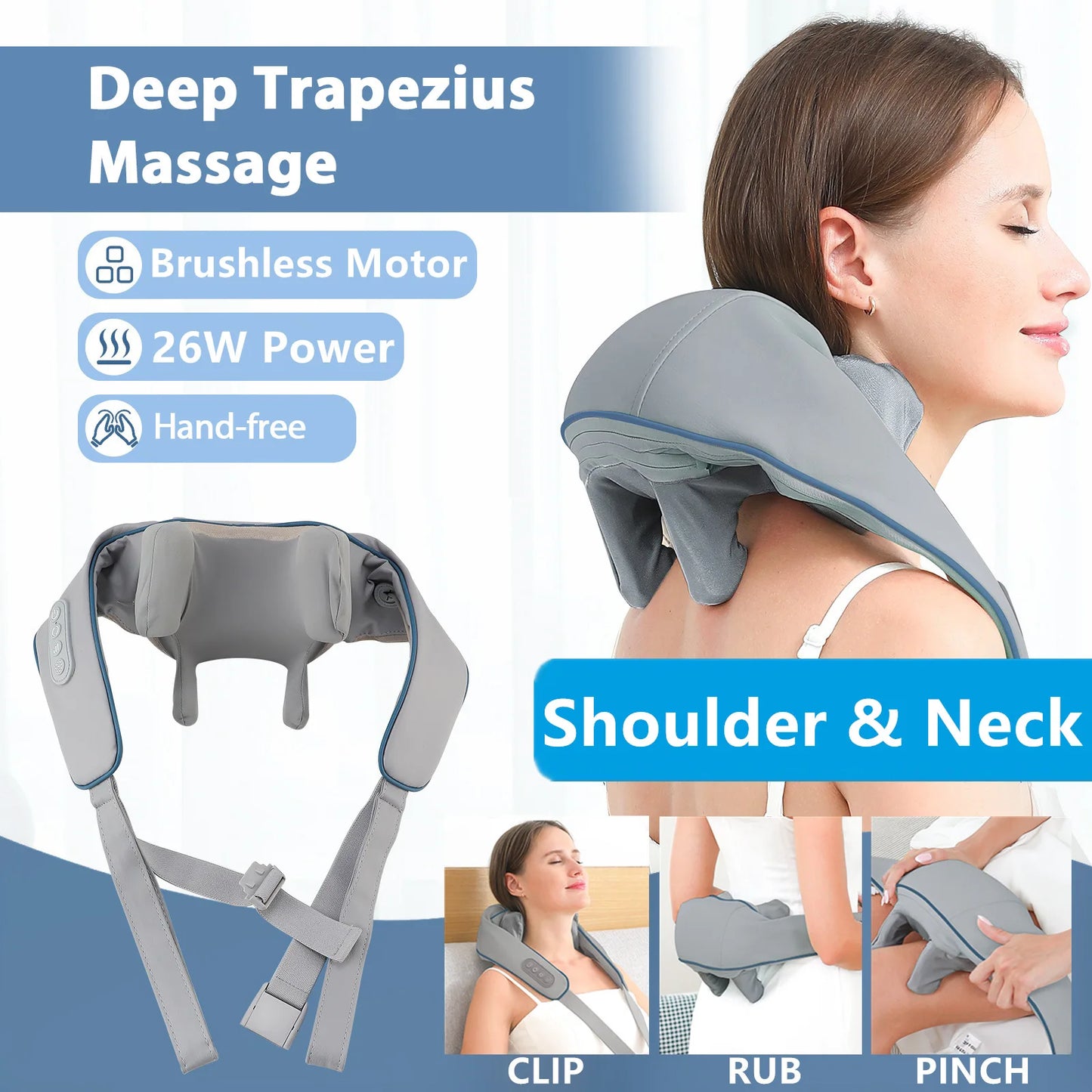 YUNEXA Nacken- und Schultermassagegerät – 26 W/20 W, kabellose Tiefenmassage mit Wärme zur Entspannung und Erholung