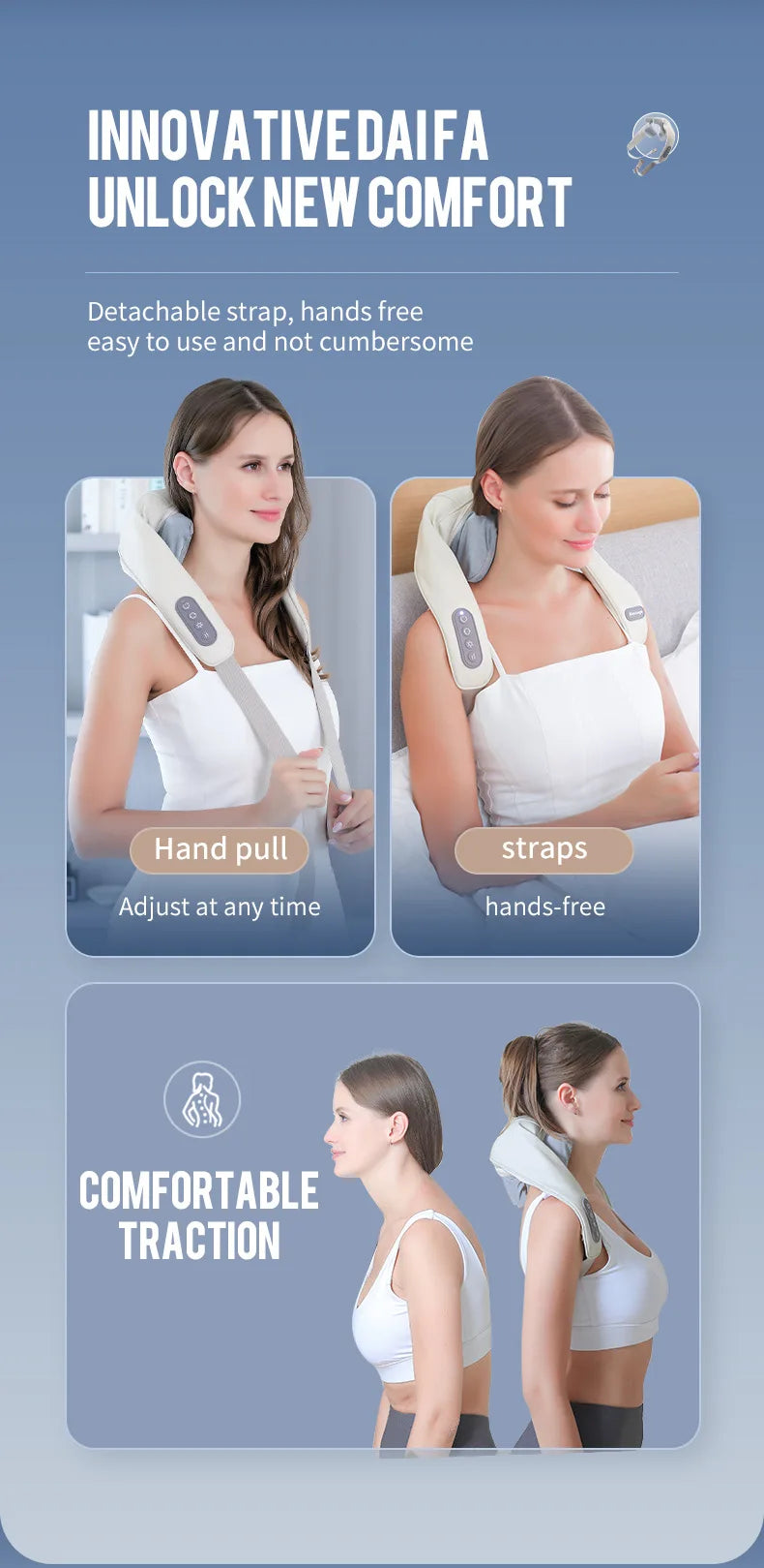 YUNEXA Nacken- und Schultermassagegerät – 26 W/20 W, kabellose Tiefenmassage mit Wärme zur Entspannung und Erholung
