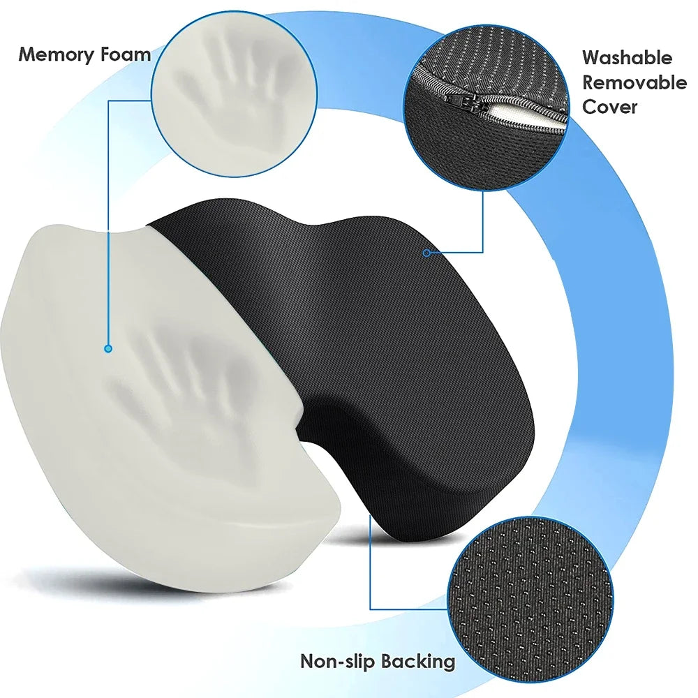 YUNEXA U-Shaped Memory Foam Seat Cushion for tailbone pain relief with breathable mesh cover
