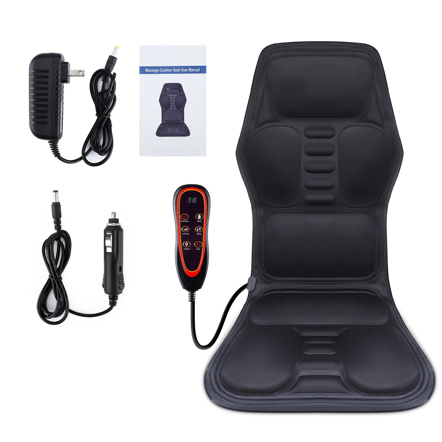 YUNEXA Infrared Full-Body Massage Chair Cushion with vibrating and heating functions for car, home, and office use.