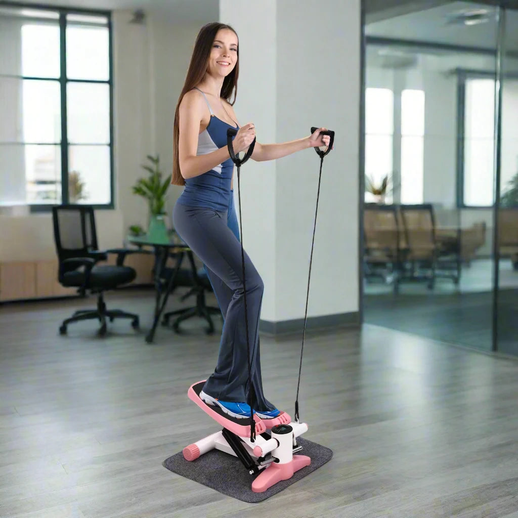 YUNEXA Fitness Stepper with resistance bands, LED display, and ergonomic design for effective home workouts.