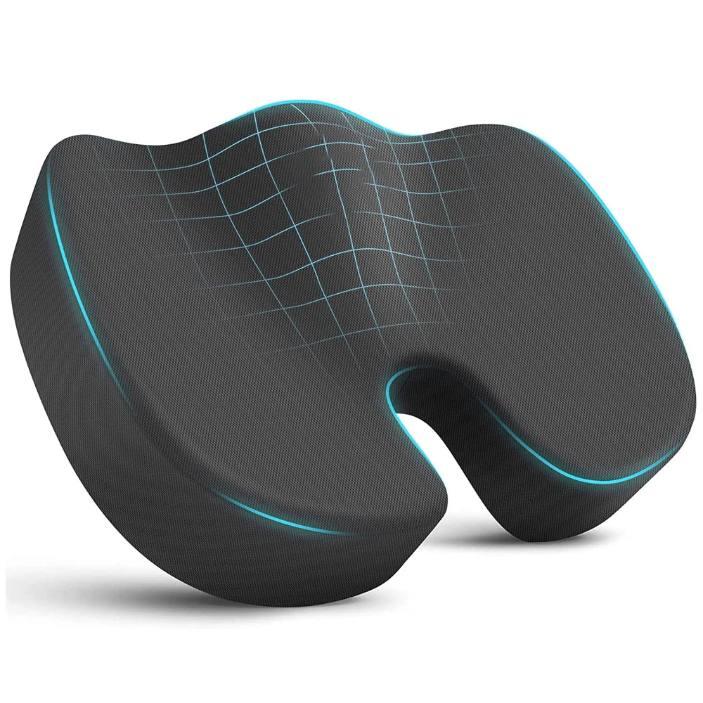 YUNEXA U-Shaped Memory Foam Seat Cushion for tailbone pain relief with breathable mesh cover.