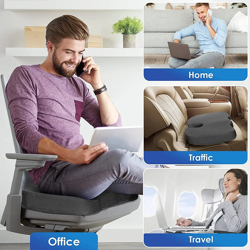 YUNEXA U-Shaped Memory Foam Seat Cushion for tailbone pain relief with breathable mesh cover.