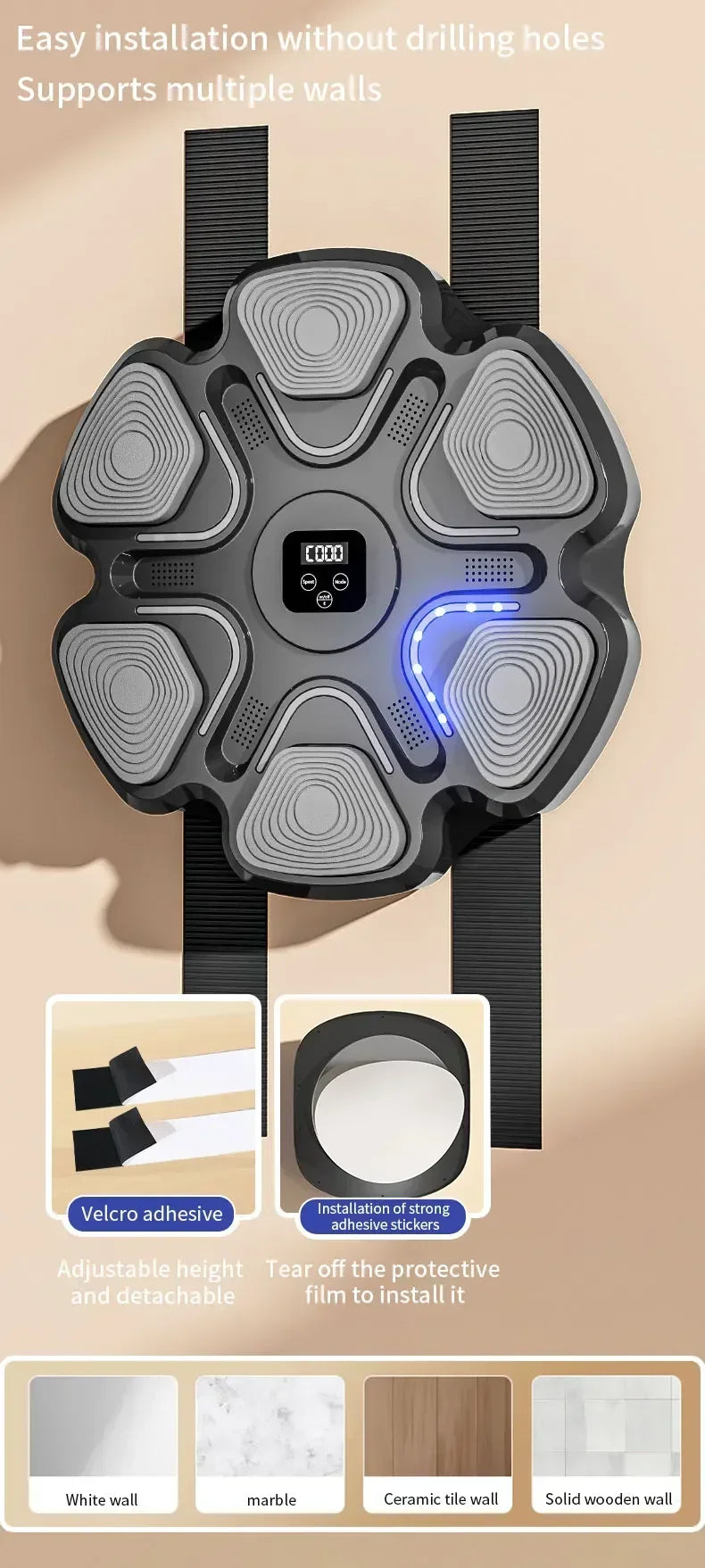 YUNEXA Smart Bluetooth Boxing Wall Target – Interaktiver Reflextrainer mit einstellbarer Geschwindigkeit und Musiksynchronisation
