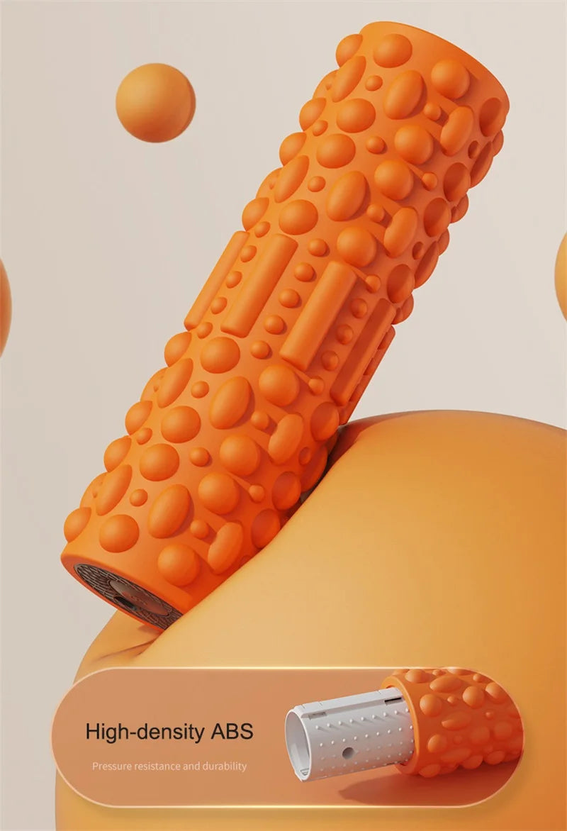 YUNEXA Electric Vibration Foam Roller in orange with ergonomic design for muscle relaxation and recovery.