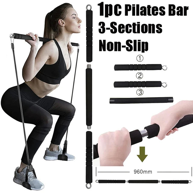 YUNEXA Widerstandsstangen- und -bänder-Set – Vielseitiges Fitnessgerät für Zuhause und unterwegs mit mehreren Varianten für Krafttraining – Pilates, Crossfit, Yoga, Bodybuilding