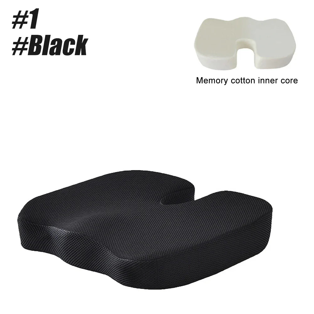 YUNEXA U-Shaped Memory Foam Seat Cushion for tailbone pain relief with breathable mesh cover.