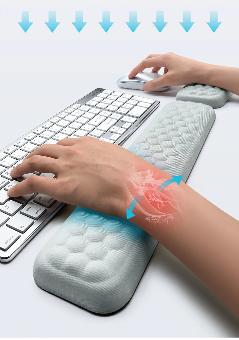 YUNEXA ergonomic keyboard and mouse wrist rest with memory foam and non-slip base for typing and gaming comfort.