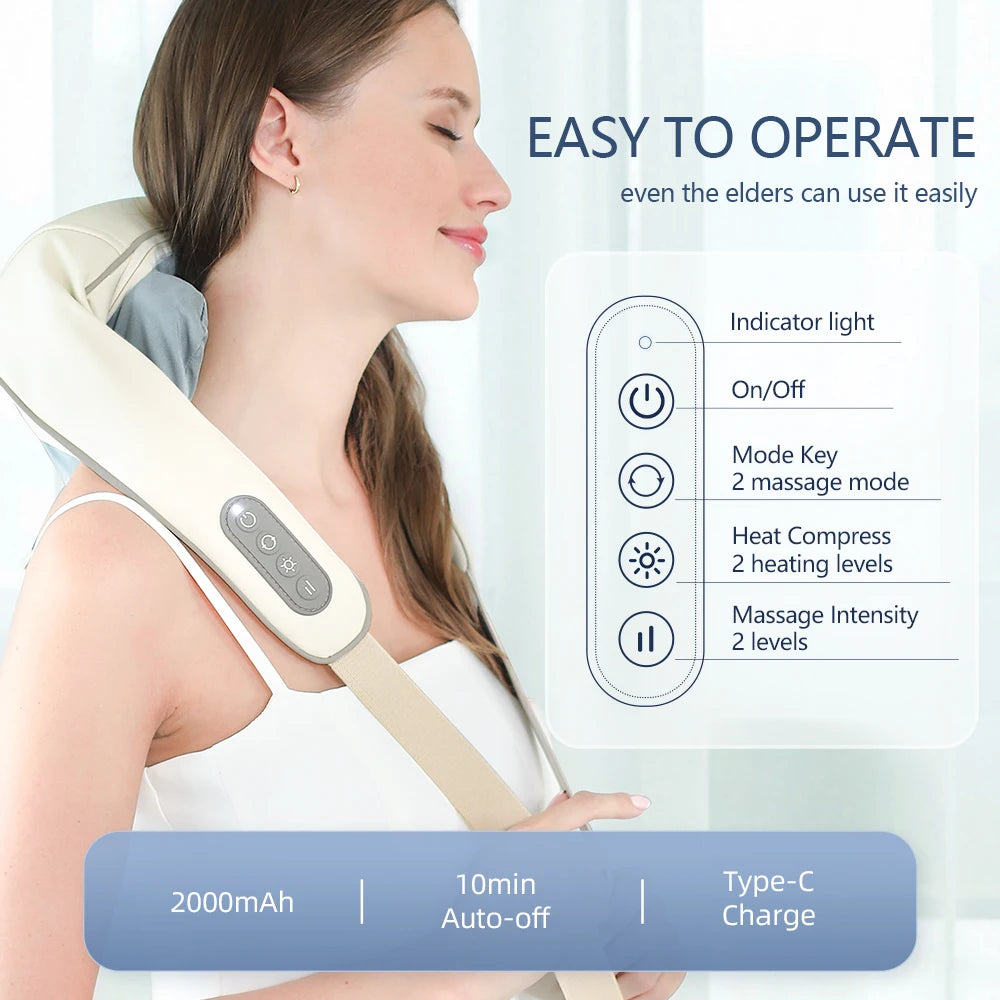 YUNEXA Nacken- und Schultermassagegerät – 26 W/20 W, kabellose Tiefenmassage mit Wärme zur Entspannung und Erholung
