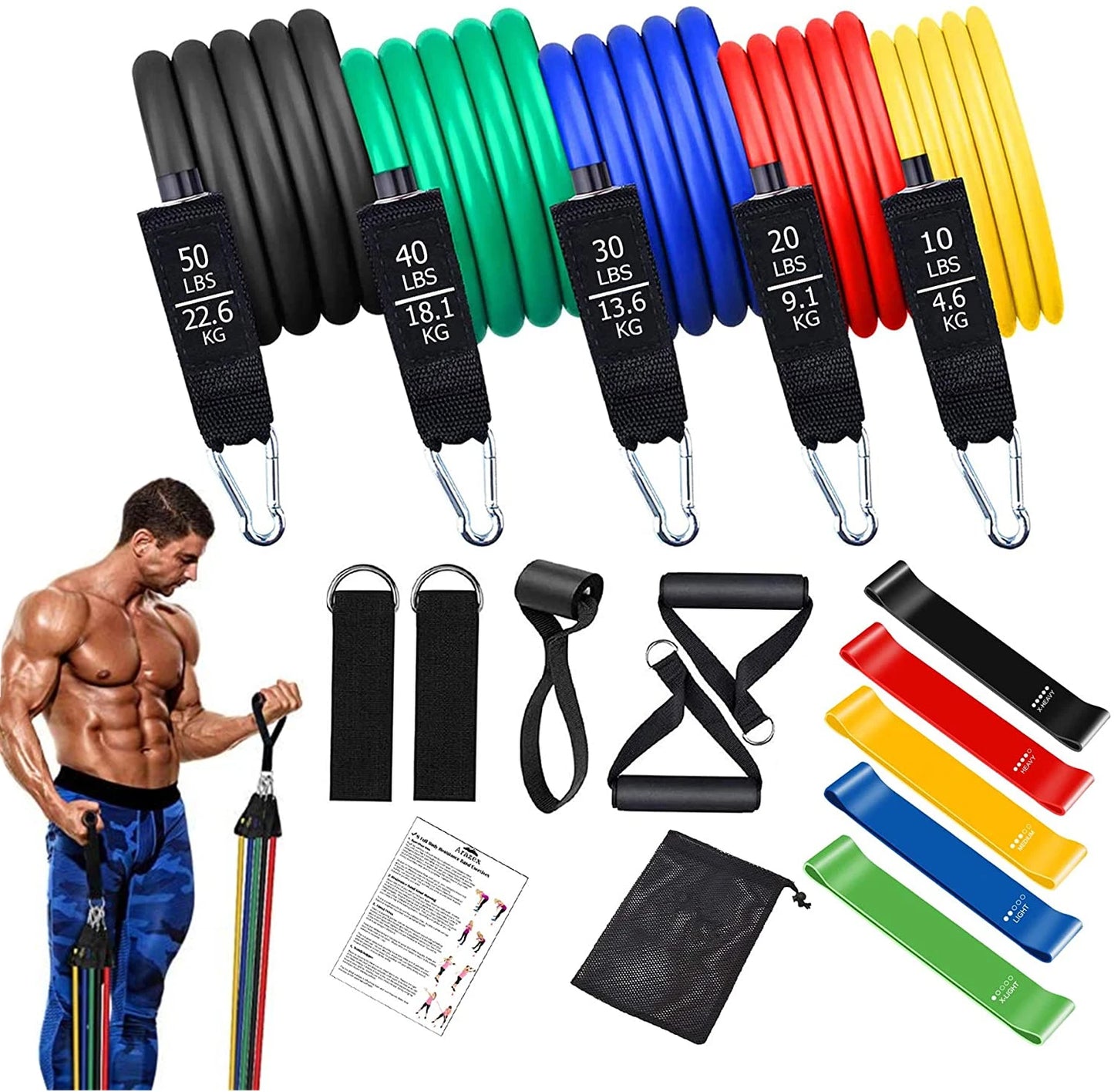 YUNEXA Widerstandsstangen- und -bänder-Set – Vielseitiges Fitnessgerät für Zuhause und unterwegs mit mehreren Varianten für Krafttraining – Pilates, Crossfit, Yoga, Bodybuilding