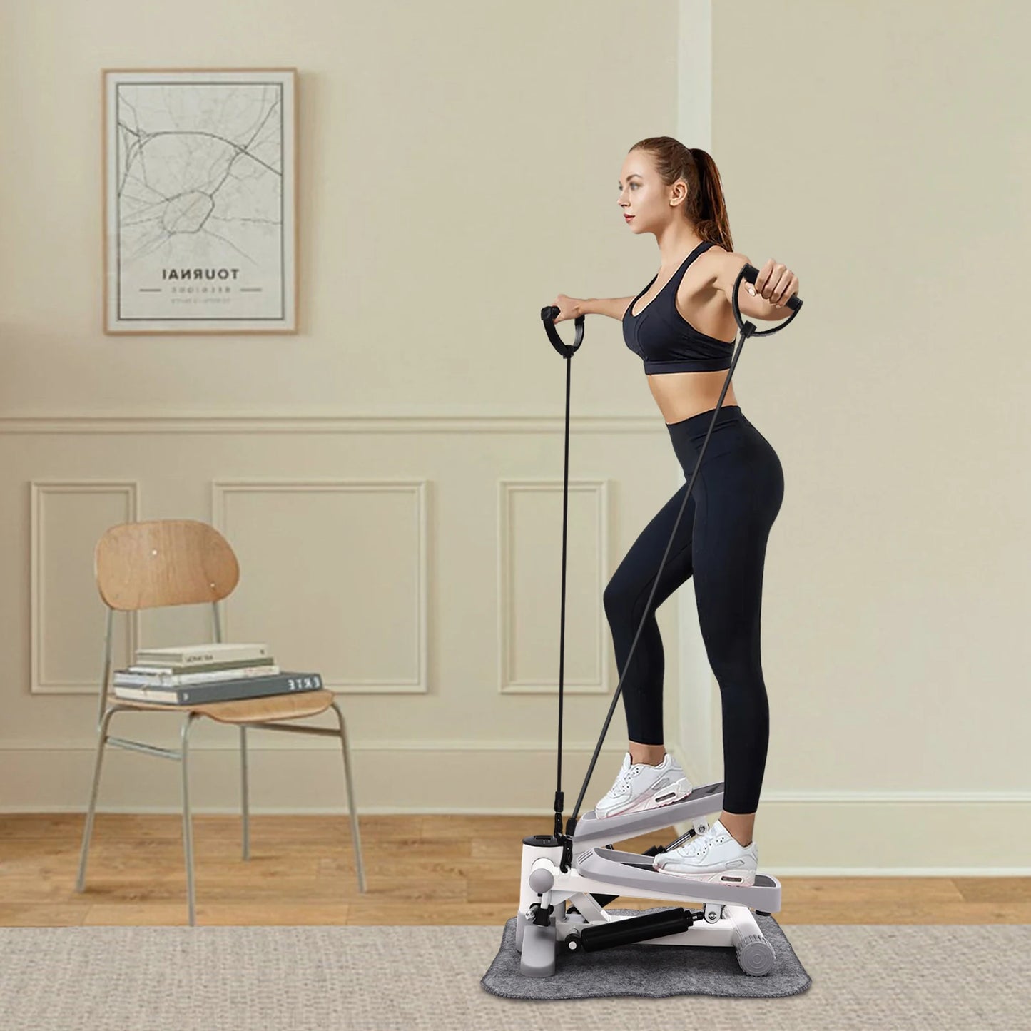 YUNEXA Fitness Stepper with resistance bands, LED display, and ergonomic design for effective home workouts.