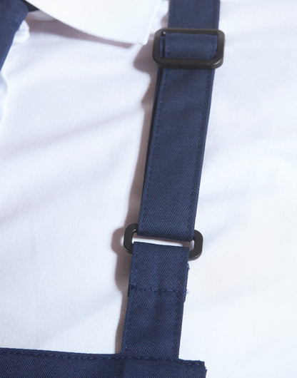 Custom bib apron, fabric and neck buckle detail