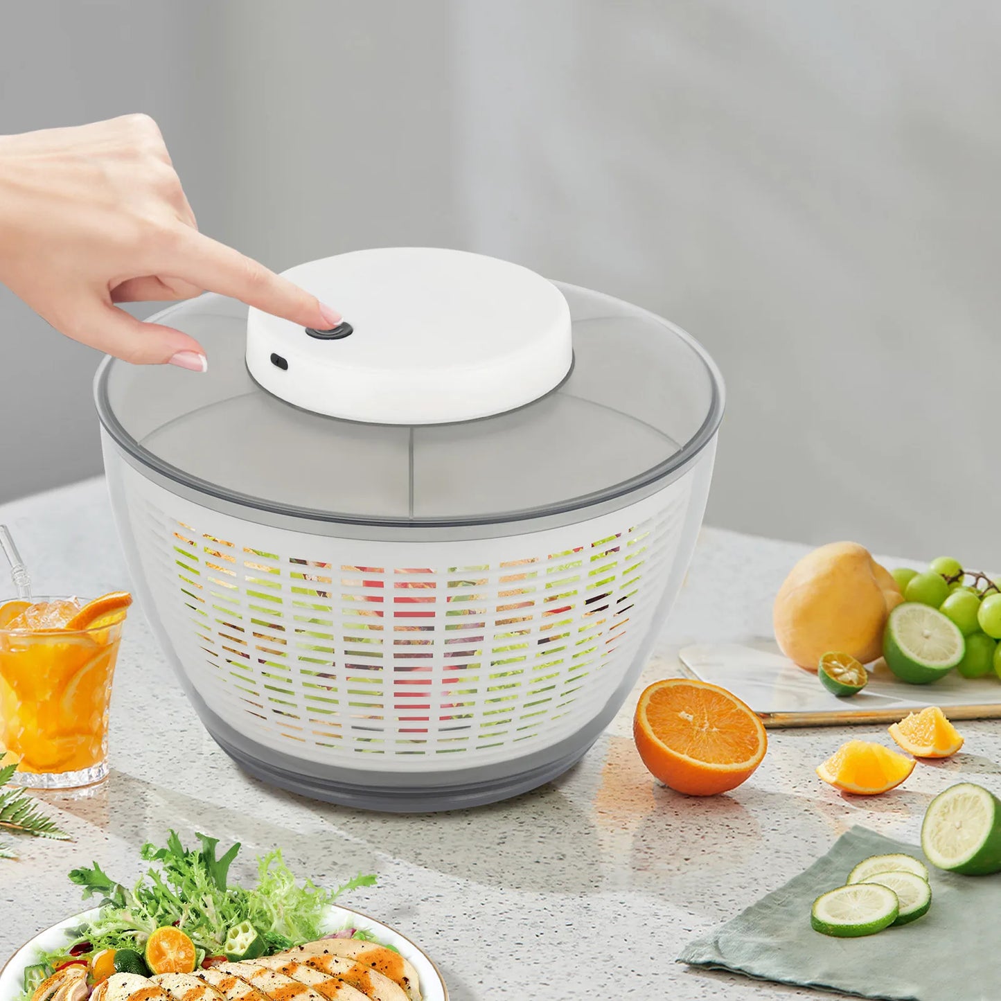 YUNEXA™ Electric Salad Spinner Pro | USB Rechargeable High-Speed Vegetable Dryer – 4.75L