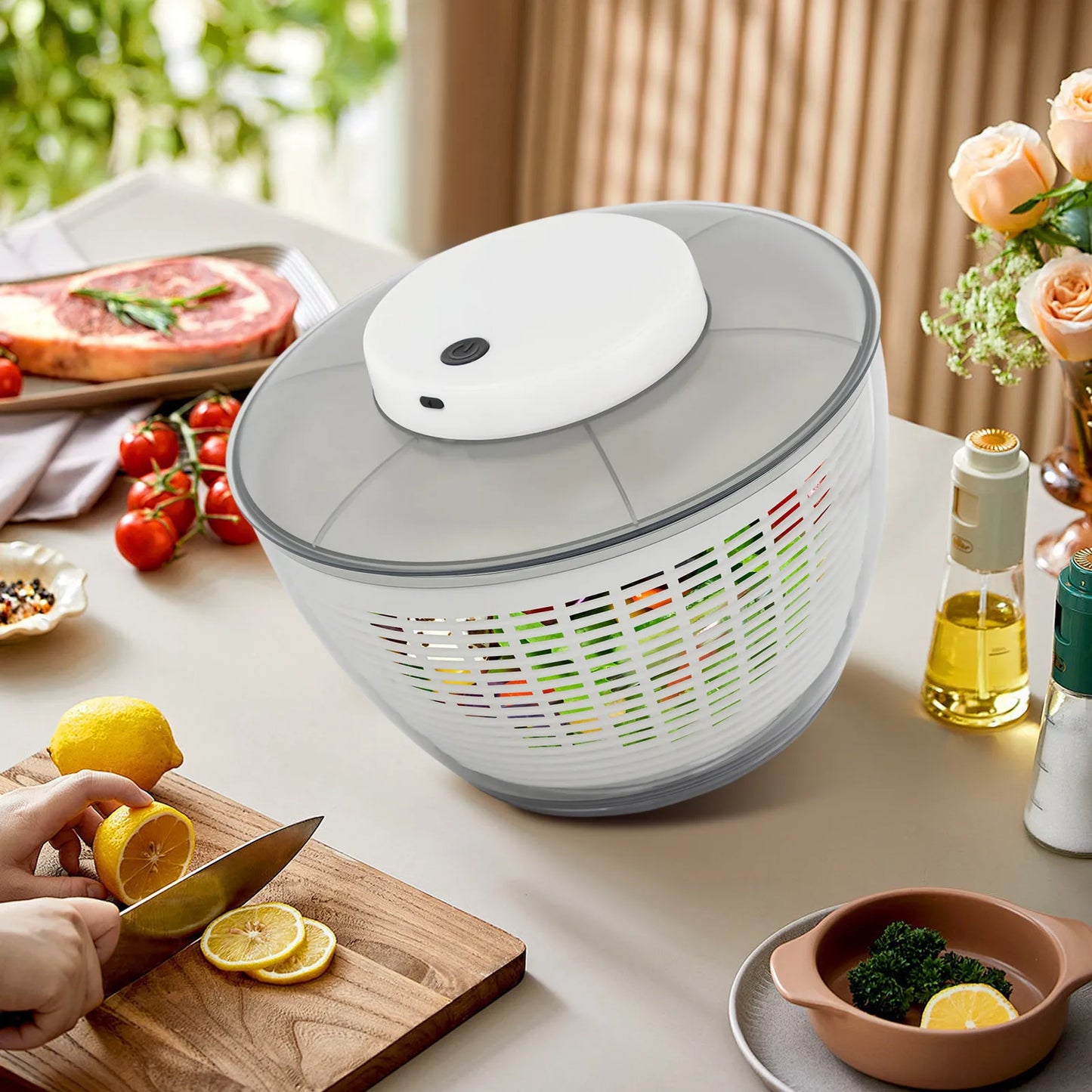 YUNEXA™ Electric Salad Spinner Pro | USB Rechargeable High-Speed Vegetable Dryer – 4.75L