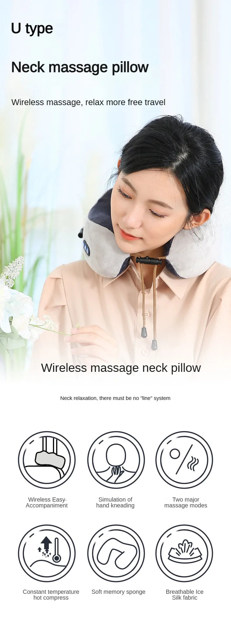 Rechargeable Neck Massager U shaped Pillow Multifunctional Portable Shoulder Cervical Massager Outdoor Home Car Relaxing Massage