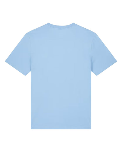 Custom organic cotton t-shirt in Blue Soul, back view