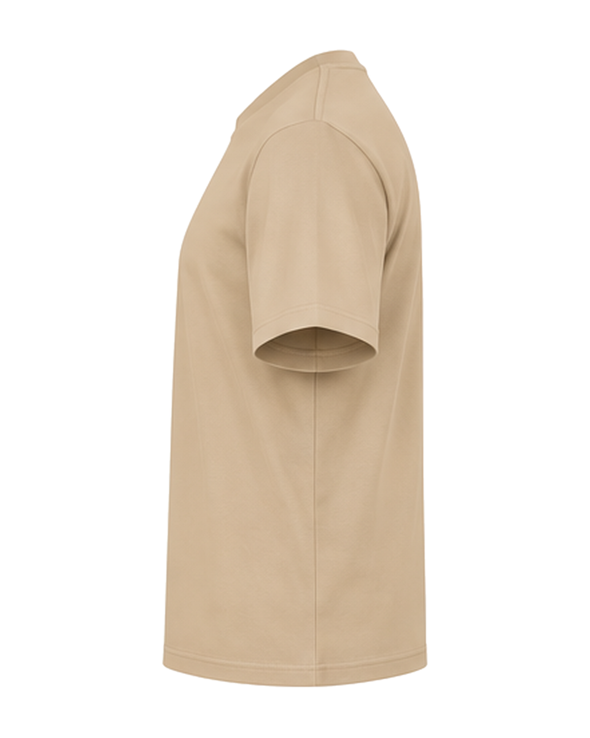 Custom organic cotton t-shirt in Desert Dust, left sleeve print area