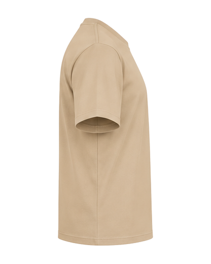 Custom organic cotton t-shirt in Desert Dust, right sleeve print area