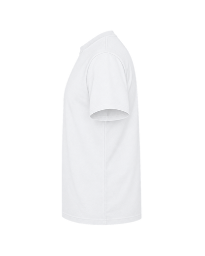 Custom organic cotton t-shirt in White, left sleeve print area