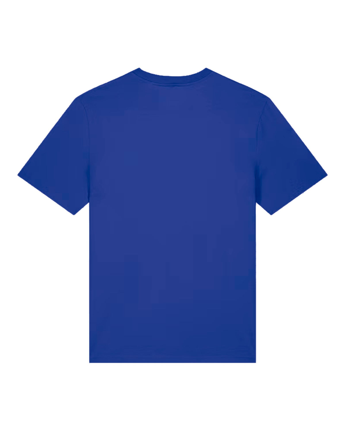 Custom organic cotton t-shirt in Worker Blue, back view