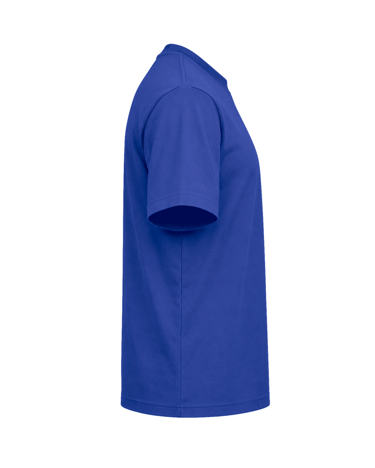Custom organic cotton t-shirt in Worker Blue, right sleeve print area
